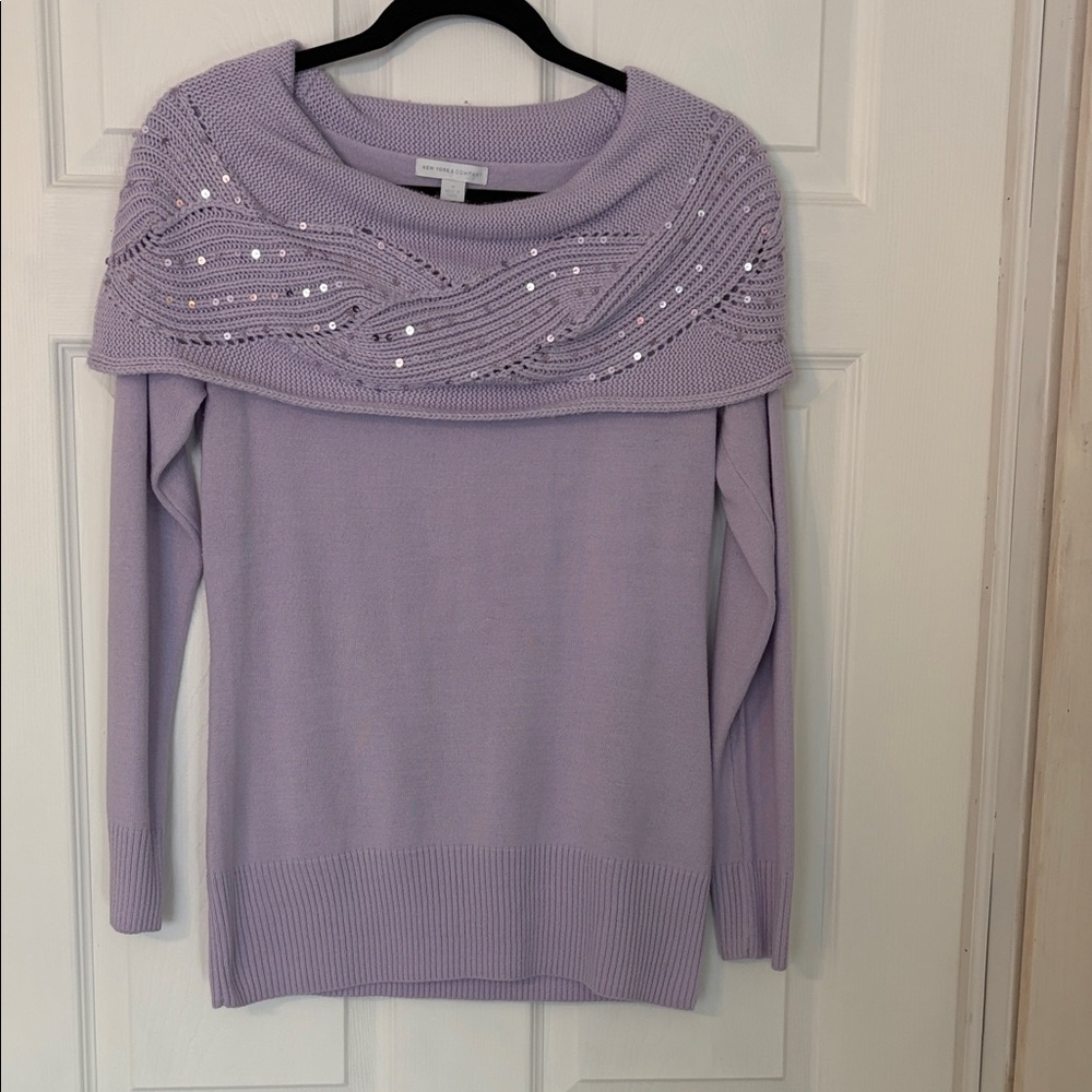 New York & Company Lavender Off-Shoulder Sweater